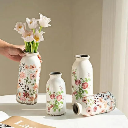 Ceramic Small Vase, Rustic Farmhouse Vintage Flower Vase for Home Decor, Floral Centerpiece for Table, Shelf, Mantle,Living Room,Kitchen, Office,Boho Chic Gift Idea for Christmas, Housewarming
