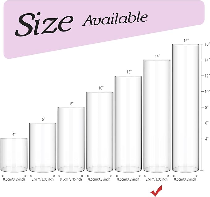12 Pack Glass Cylinder Vases 14 Inch Tall Clear Flower Vase for Centerpieces, Hurricane Floating Candle Holder Wedding Decorations, Floral Vase Bulk for Table Shelf Party Home Deco (14 x 3.35 Inch)