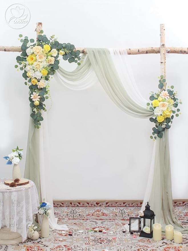 Wedding Arch, Artificial Flowers, Wedding Decor with Drapes (Set of 4)，Be Suited to Banquet, Party, Wedding Decor Ceremony and Background Decoration (Yellow)