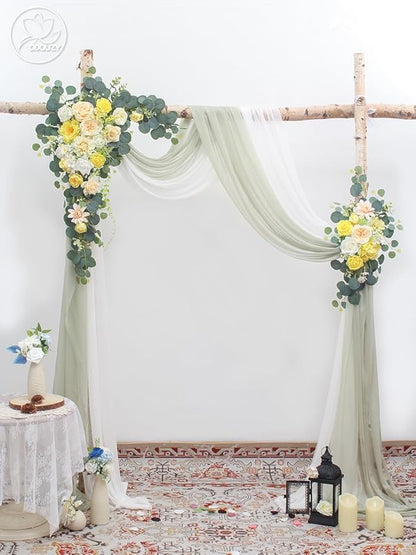 Wedding Arch, Artificial Flowers, Wedding Decor with Drapes (Set of 4)，Be Suited to Banquet, Party, Wedding Decor Ceremony and Background Decoration (Yellow)