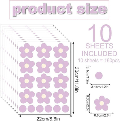 Daisy Flowers Wall Stickers – 180 Pcs Peel & Stick Removable Waterproof Vinyl Floral Wall Art Decals for Bedroom, Nursery & Playroom | A Simple Peel Brings Cheerful Pastel Charm (Soft Purple)