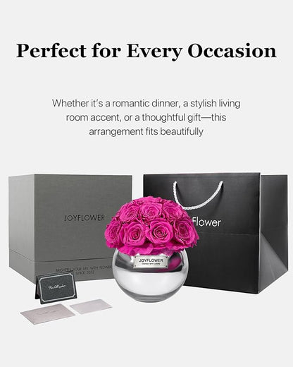 JoyFlower Preserved Flowers Vase Glass Decor, Eternal Flower Vases for Centerpieces, Forever Flower Decorations for Party Home Wedding Table Living Room Bedroom, Preserved Roses Glass Vase House Decor