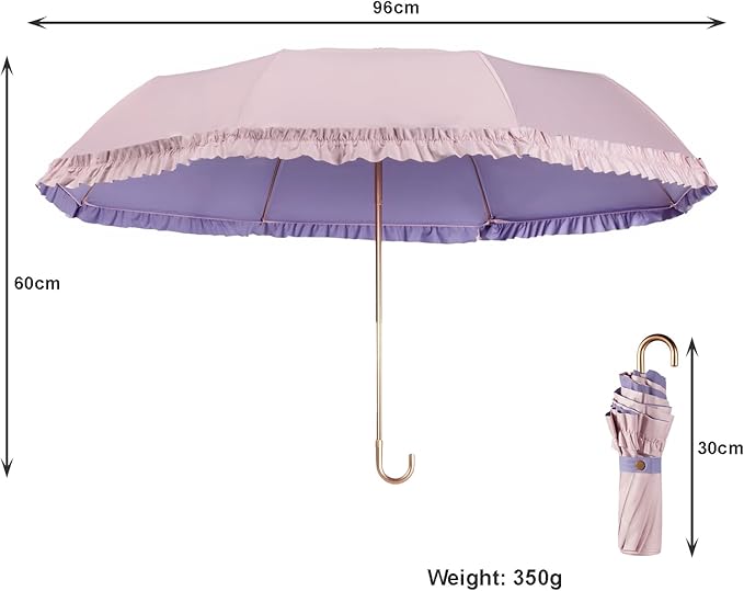 LCY Floral Edge Compact Umbrella Folding Anti-UV Parasol with Hook Handle Sunproof Rainproof & Windproof Umbrella