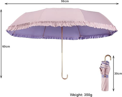 LCY Floral Edge Compact Umbrella Folding Anti-UV Parasol with Hook Handle Sunproof Rainproof & Windproof Umbrella