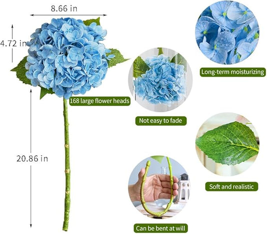 4Pcs Blue Hydrangea Artificial Flowers 21 Inch Real Touch Flowers with Stems Fake Artificial Hydrangeas Flowers for Bouquet Table Centerpieces Spring Decorations for Home