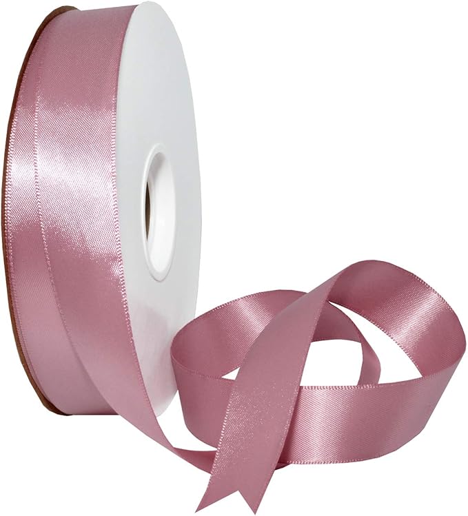 Morex Ribbon Double Face Satin Ribbon 7/8" X 50 YD Rosy Mauve Ribbon for Gift Wrapping, Birthday Gift Cards, Satin Dress for Women, Silk Ribbons for Crafts, Wedding Gifts for Couple