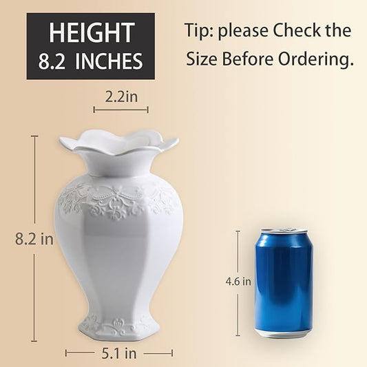 Relievo Elegant White Cream 8in 11in Ceramic Flower Tall Aesthetic Beige Table Tulip Wide Mouth Rose Filler Decorative Rustic Vase Decor for Home (White Vase, M)