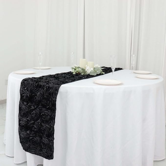 Efavormart Wonderland Rosette Premium Table Runners for Weddings Party Banquets Decor Fit Rectangle and Round Table - Black