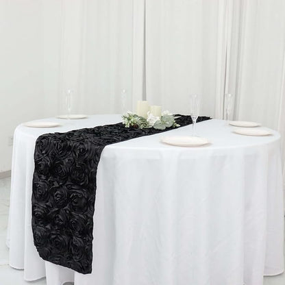 Efavormart Wonderland Rosette Premium Table Runners for Weddings Party Banquets Decor Fit Rectangle and Round Table - Black
