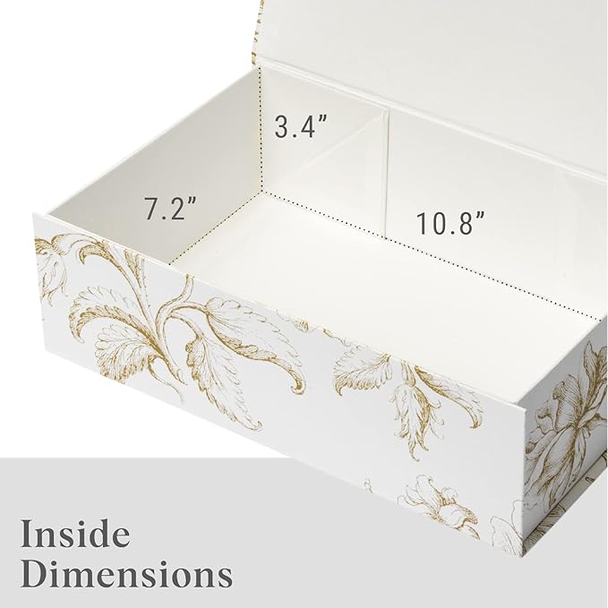 Luxury Keepsake Gift Box | Gold Floral Decorative Boxes with Magnetic Lids for Presents, Wedding Memory Box, and Bridal Gifts. 11.5" x 7.5" x 3.5"
