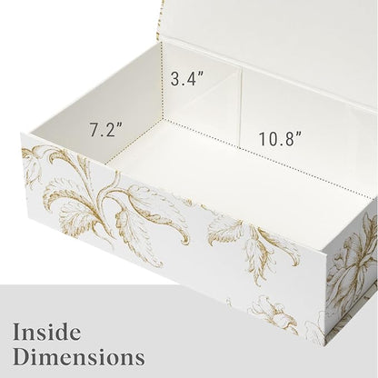 Luxury Keepsake Gift Box | Gold Floral Decorative Boxes with Magnetic Lids for Presents, Wedding Memory Box, and Bridal Gifts. 11.5" x 7.5" x 3.5"