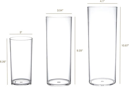 KLIFA- Carlsbad- Set of 3 pcs, 6, 9 & 11 Inch Tall, Plastic Cylinder Vases for Centerpieces, Acrylic Flower Vase for Wedding Centerpieces, Home Decorations, Clear