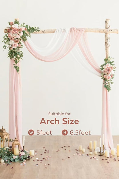 Ling's Moment Wedding Arch Draping Fabric 3 Panels 20Ft Chiffon Fabric, Sheer Hanging Drapes Arrangement for Wedding Ceremony Backdrop Outdoors Party Swag Home Decor (Dusty Rose & White & Blush)