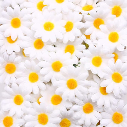 JOHOUSE 200PCS Silk Daisy Flower Heads for DIY Crafts - 1.5 Inch Gerbera Chrysanthemum Artificial Daisies for Bouquets, Baby Showers, Wedding & Home Decor