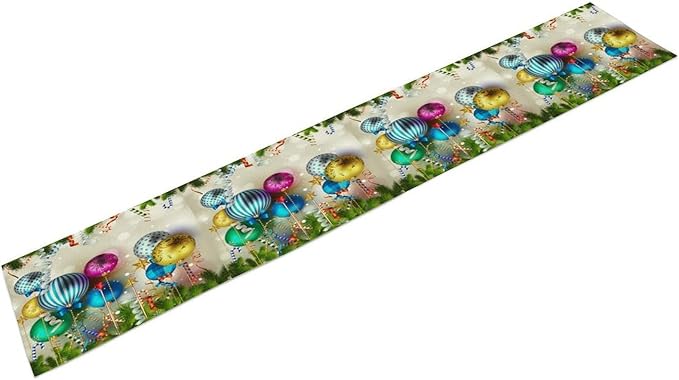 Christmas Table Runner,Colorful Balls Xmas Tree Snowflake Pattern Print Tablecloth Burlap for Hotel Indoors Outdoor Dining Room Kitchen Home Decor,W13X L80 in