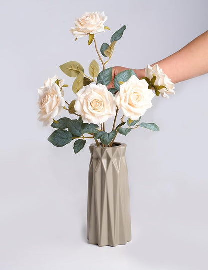 3.1"(8cm) Manta Rose Artificial Flower 7pcs Realistic Faux Silk Roses Fake Flowers Bouquets Arrangements Decor for Wedding Spring Mother's Day, Home Table Decorations, Beige Flower