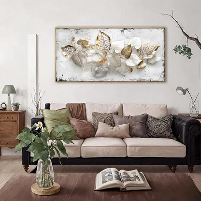 Wall Art Leaf Modern Botanical Artwork Canvas Painting for Living Room Bedroom Dining Room Home Office Decor 24"x48" with Framed