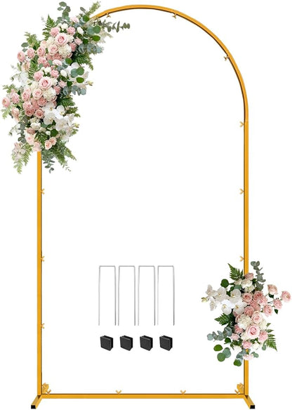 7.2 FT Wedding Arch Backdrop Stand, Gold Metal Arch Backdrop Stand for Wedding Party Ceremony Birthday Bridal Baby Shower Photo Booth Garden Floral Balloon Arches Decoration