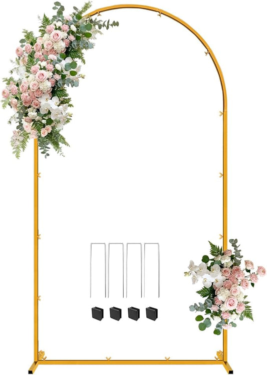 7.2 FT Wedding Arch Backdrop Stand, Gold Metal Arch Backdrop Stand for Wedding Party Ceremony Birthday Bridal Baby Shower Photo Booth Garden Floral Balloon Arches Decoration
