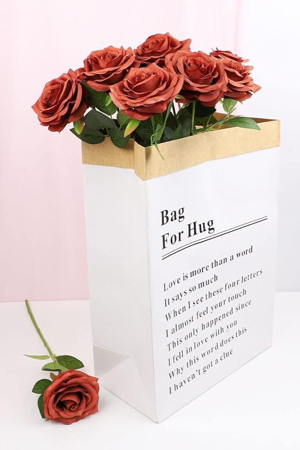 Artificial Rose Flowers Burnt Orange Rose Flowers Silk Flowers 50 pcs with Long Stem Silk Roses Bouquet for Wedding Bridal Shower Party Home Decoration