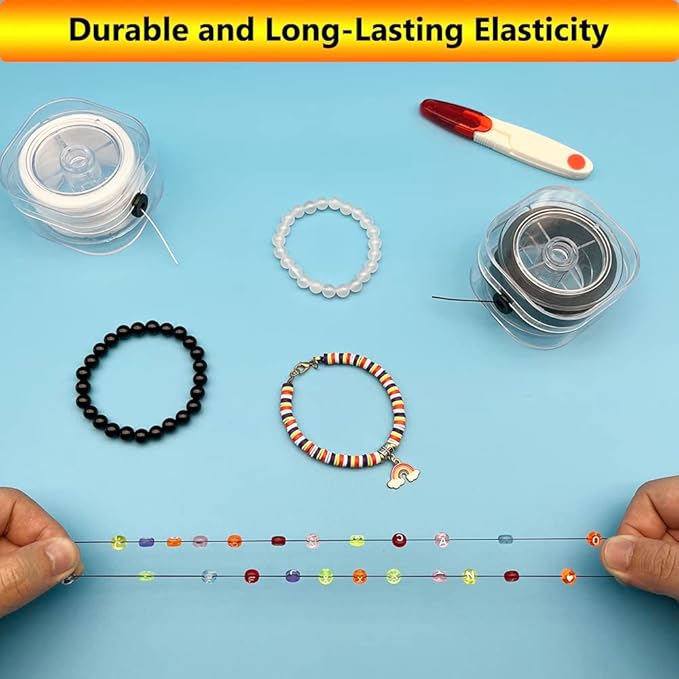 Elastic Cord for Bracelets, 0.8 mm Flat Stretchy Bracelet String, 110 Yards Elastic String for Jewelry Making with Organizing Case and Scissors