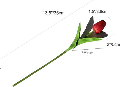 Mandy's Artificial Tulips 20 Stems Burgundy PU Faux Flowers for Thanksgiving and Christmas Decorations Wedding Home Decor 13.5 Inch