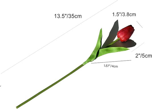 Mandy's Artificial Tulips 20 Stems Burgundy PU Faux Flowers for Thanksgiving and Christmas Decorations Wedding Home Decor 13.5 Inch
