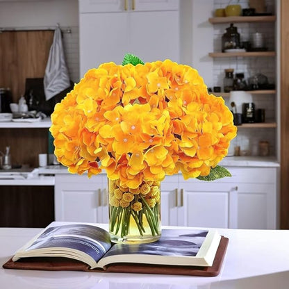 2Bouquets Artificial Fake Flowers Plants Silk Hydrangea Arrangements Wedding Bouquets Decorations Plastic Floral Home Kitchen Garden Party Festival Bar DIY(Yellow,5 Flower Heads)
