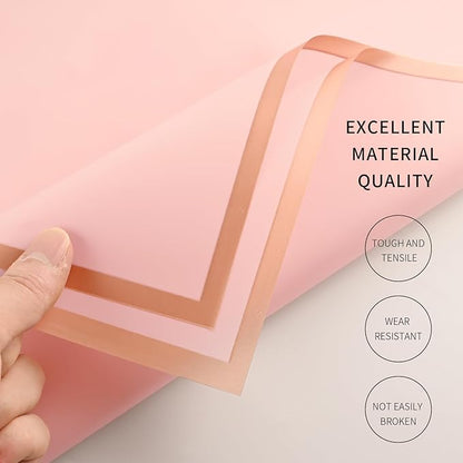 Bupduq 30 Sheets Pink Gold Edge Flower Bouquet Wrapping Paper，Florist Supplies Waterproof Floral Bouquet Wrapping Paper Bouquet Accessorie，Flower Shop Packaging Pape for DIY Gift Wedding Birthday