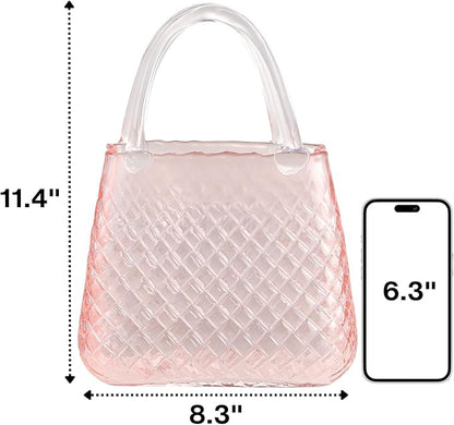 Purse Vase, Glass Bag Vase, Glass Purse Vase for Flowers, Pink Vases, 12 Inch Large Flower Vase with Embossed Pattern for Wedding, Living Room, Bedroom, Table, Office(Round)