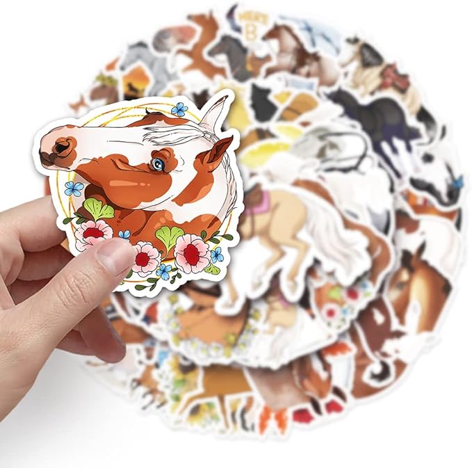 Horse Stickers for Teens Boy Girls Kids|50 Pcs|Cute Vinyl Animals Waterproof Stickers for Laptop Computer Phone Luggage Flasks Water Bottle Bike Car Notebook Tablet,Lovely Cartoon Decals Pack(Horse)