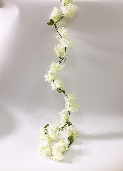Artificial Cherry Blossom Vine Hanging Plants Faux Sakura Garland Fake Oriental Cherry Wreath Artificial Flower 5.8 FT White