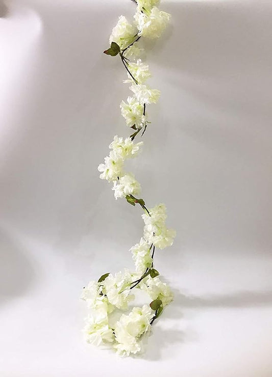 Artificial Cherry Blossom Vine Hanging Plants Faux Sakura Garland Fake Oriental Cherry Wreath Artificial Flower 5.8 FT White