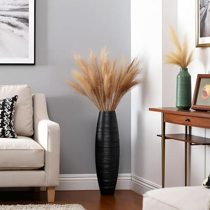 Tall Floor Vase, 27.5 inches (70cm, 2.3FT) Floor Vase Sturdy, Luxury, Textured for Decorative Branches Dried Flowers, Tall Vases for Rustic Living Room, Home Decor, Resin Black Vases