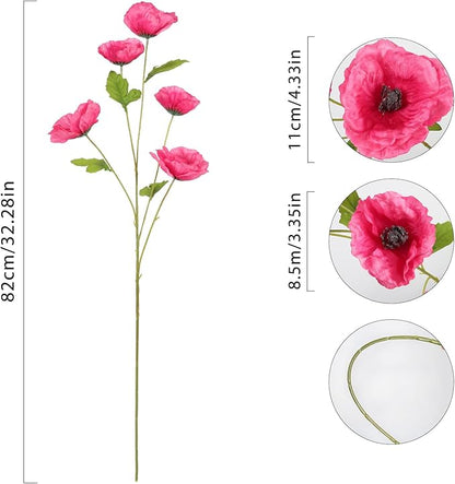 Poppies Flowers Artificial Silk Flowers 6PCS 32in Artificial Poppies Flowers for Wedding Home Party Table Centerpiece Arrangement Decoration (Hot Pink)