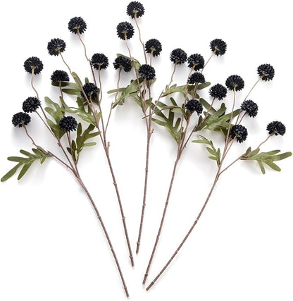 Laelfe Black Kiku Artificial Flower - 5 Pcs Fake Pompon Mums Silk Small Chrysanthemum Faux Ball Fall Flower Stem Decor for Halloween Wedding Filler DIY Bouquet Centerpieces Arrangements Shower(Black)