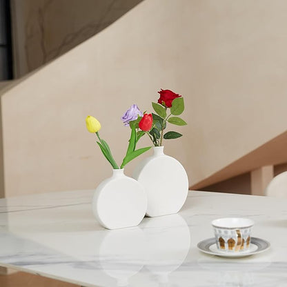 White Ceramic Vase Set of 2, Boho Vase for Decor, Matte Frosted Texture Finish,Modern Rustic Farmhouse Home Decor,Vases for Pampas Grass&Dried Flowers,idea Shelf,Table,Mantel,Entryway