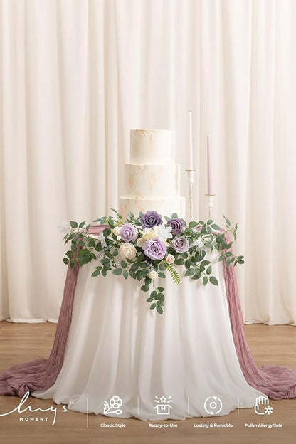 Ling's moment Wedding Artificial Welcome Sign Flowers Swag Arch Floral Garland Decorations Lilac Gold for Ceremony Reception Entrance Entryway Party Banquets Easel Wall Home Outdoor(NOT Include Sign)