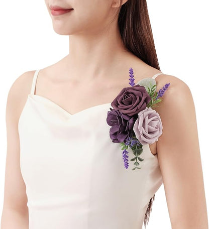 TINGE TIME Artificial Shoulder Corsages Flowers, Set of 2, Mother of The Bride Floral Corsage for Wedding Ceremony Anniversary Formal Dinner Party (Lavender & Plum)