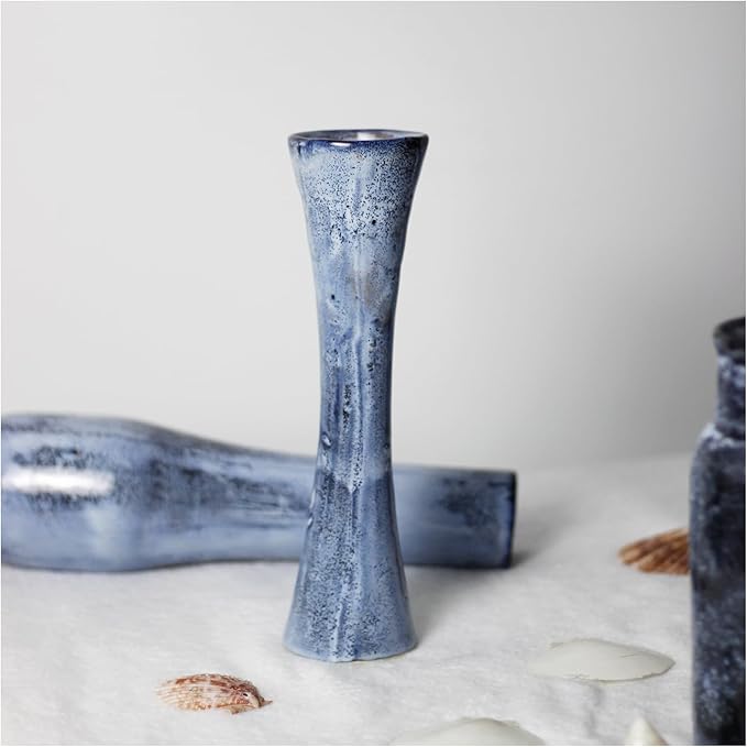 RoRo Handmade 10-Inch Reactive Blue Hourglass Ceramic Vase