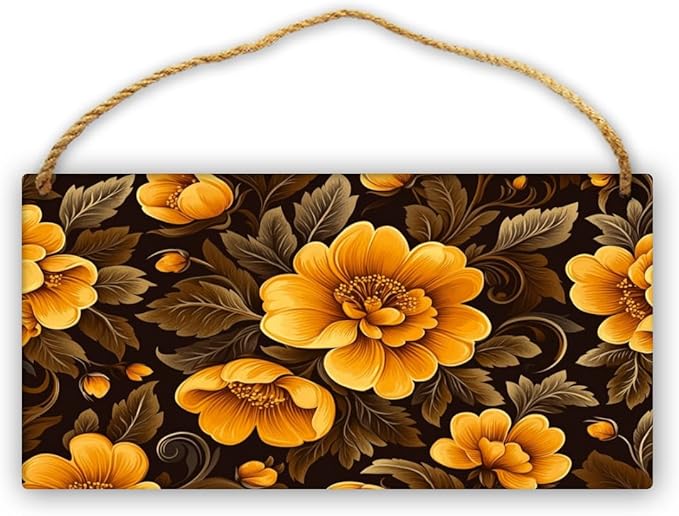 Luxurious Black & Gold Floral Vintage Wooden Sign 12x6 Inch - Elegant Living Room Decor for Retro Home Enthusiasts, Opulent Accent to Infuse Floral Grandeur into Domestic Retreats