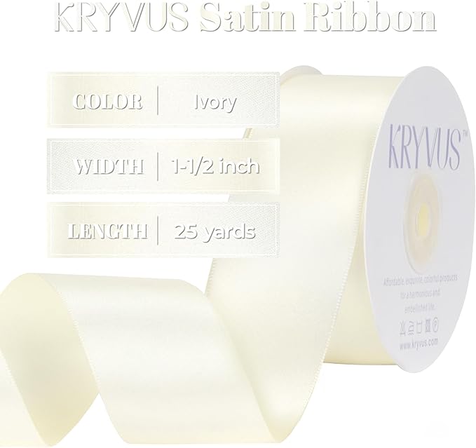 Ivory Satin Ribbon, Double Faced 1-1/2 Inch X 50 Yards Ivory Ribbon, Premium Satin Ribbon for Gift Wrapping, Crafts, Hair Bow Making, Sewing, Flower Bouquet, Wedding Party Decor