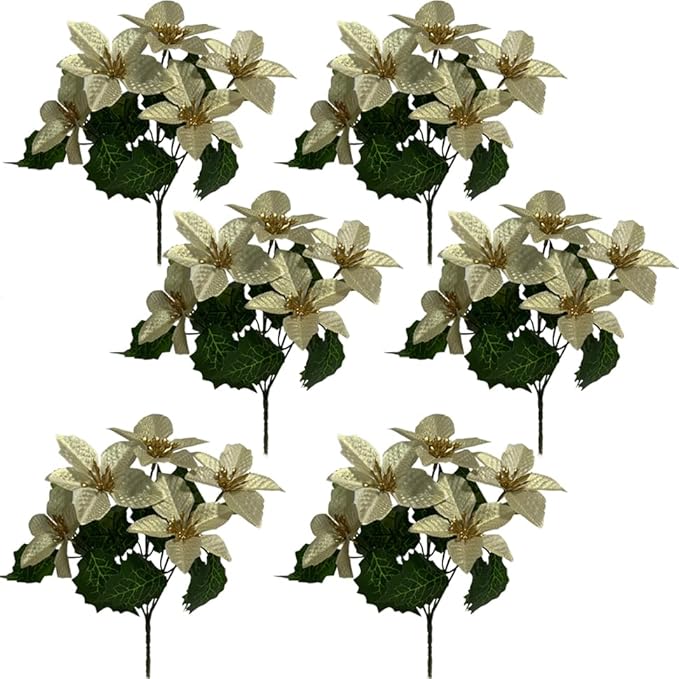 6 Pack Yellow Christmas Artificial Poinsettia Flowers Faux Poinsettia Bush Bouquets Silk Poinsettia Christmas Tree Ornaments Poinsettia Flower Arrangement for Home Decor