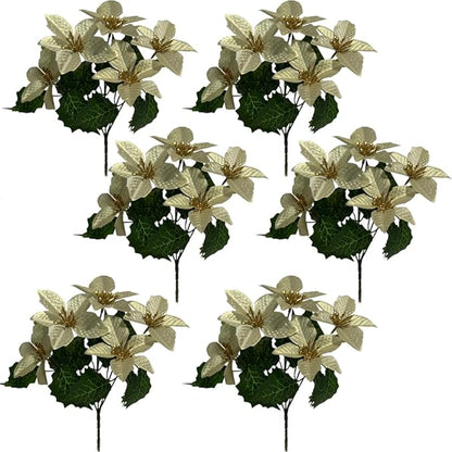 6 Pack Yellow Christmas Artificial Poinsettia Flowers Faux Poinsettia Bush Bouquets Silk Poinsettia Christmas Tree Ornaments Poinsettia Flower Arrangement for Home Decor