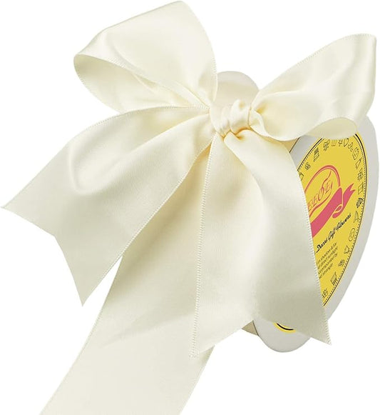 Double Face Ivory Satin Ribbon 2 inch X 25 Yards Polyester Ivory Ribbon for Gift Wrapping Very Suitable for Weddings Party Hair Bow Invitation Decorations and More