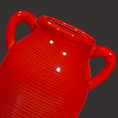 Sunddo Red Flower Vase for Home Decor, Modern Ceramic Vase for Centerpieces, Decorative Vase with 2 Handles, Kitchen, Bedroom, Office, Living Room & Bathroom, Shelf Decor, 8 Inch