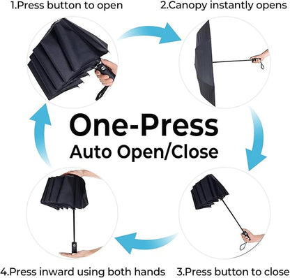 LLanxiry Compact Travel Umbrella, 44" Canopy, Automatic Open/Close Windproof Umbrella, 210T Pongee, 8-Rib Fiberglass, Travel Size Mini, Portable Rain/Sun Umbrellas UPF 50+ with Cover
