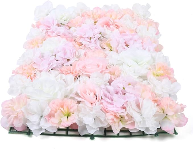 16"x 24" Artificial Flower Wall Panels,Flower Wall Mat Silk Flower Panels for Outdoor Garden Backyard Fence Fence Privacy Screen and Indoor Wall Decor(8Pcs Light Pink)