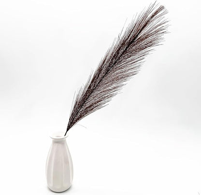 Fake Pampas Grass Plants Artificial Reeds Decoration Set of 28 Stems 17” Faux Florals Bulrush Fluffy Beige Branches Home Wedding Party Vase Fillers Christmas DIY Feathers Décor - Brown Coffee 28 Pcs