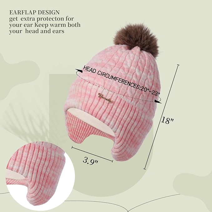 FENELY Women's Knitted Warm Beanie Winter Hat, Warm Chunky Snow Hat with Pompom